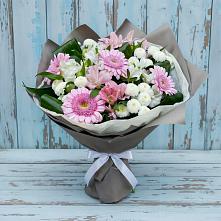 Букет цветов из:  Герберы, Альстромерии и Хризантемы #REPLACE_PRED# Белом Яре Республики Хакасия