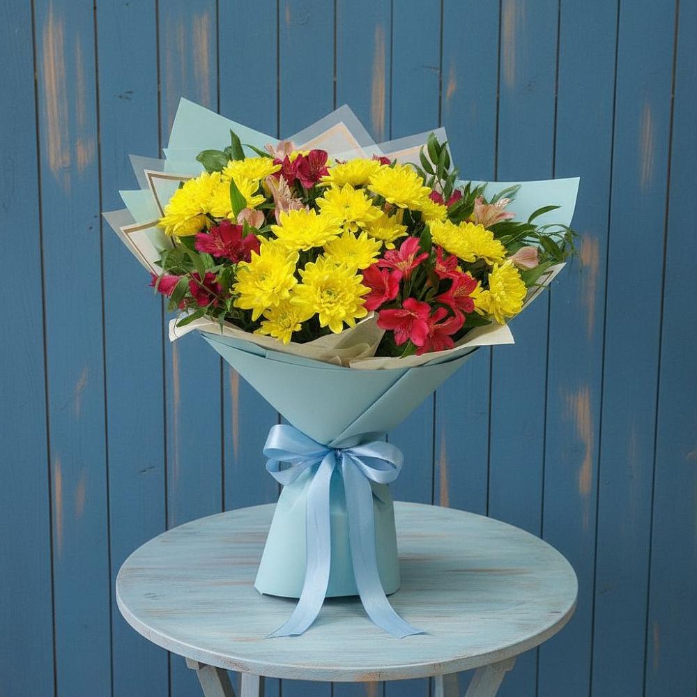 Букет цветов из: Альстромерии и Хризантемы в Белом Яре Республики Хакасия