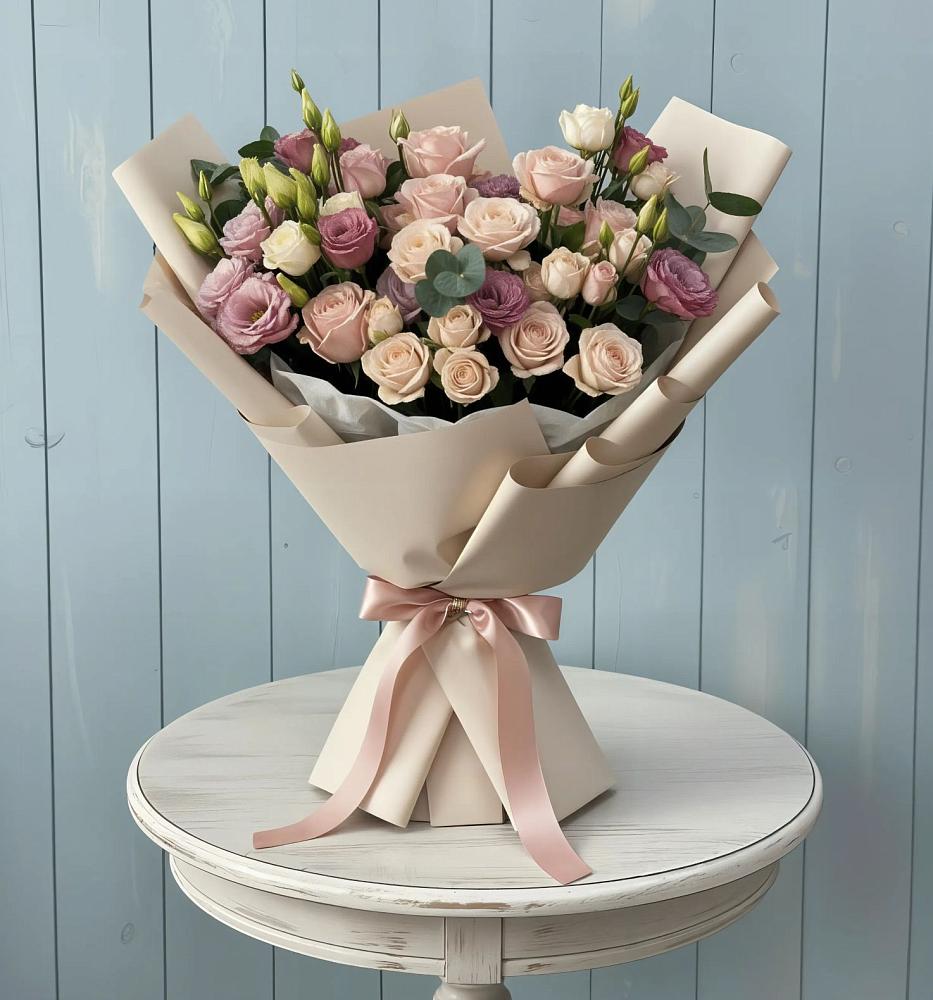 Букет цветов из: Розы и Лизиантусы в Белом Яре Республики Хакасия