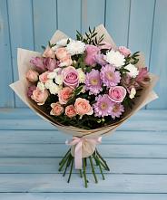 Букет цветов из:  Хризантемы, Розы и Альстромерии #REPLACE_PRED# Белом Яре Республики Хакасия